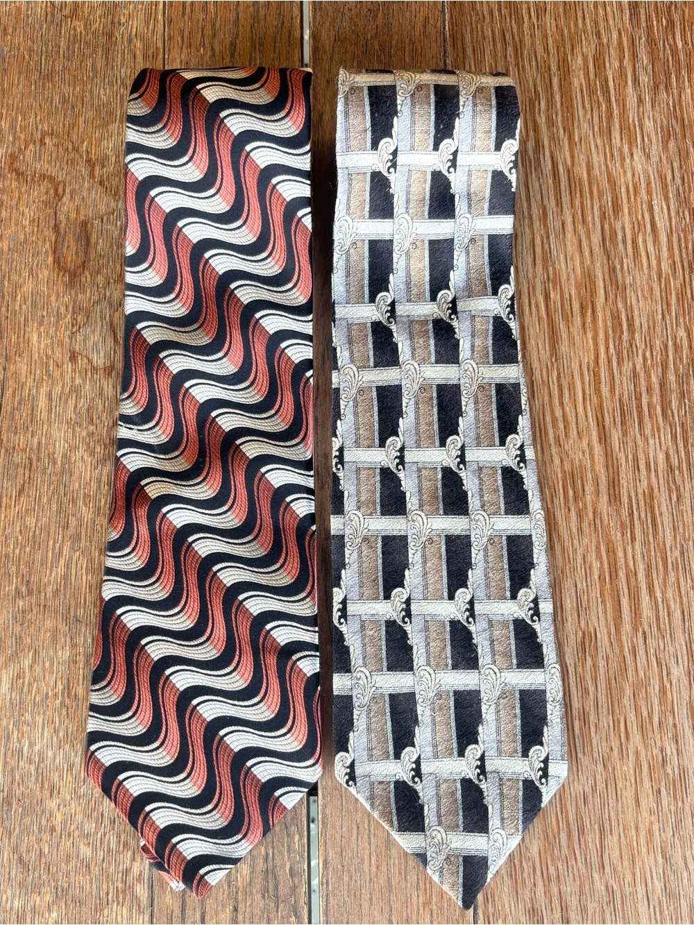 Pierre Cardin Vintage 80s Patterned Silk Neck Tie - set of two
